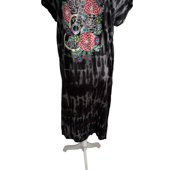 DISNEY Coco Gray Guitar Floral Tie Dye Midi Short Sleeve Dress Size Medium - Picture 5 of 10